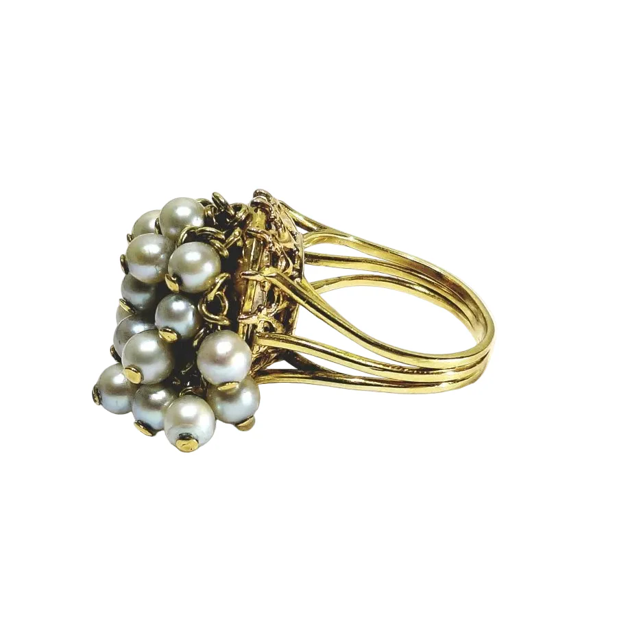 Bague Cocktail en or jaune et perles - Image 4