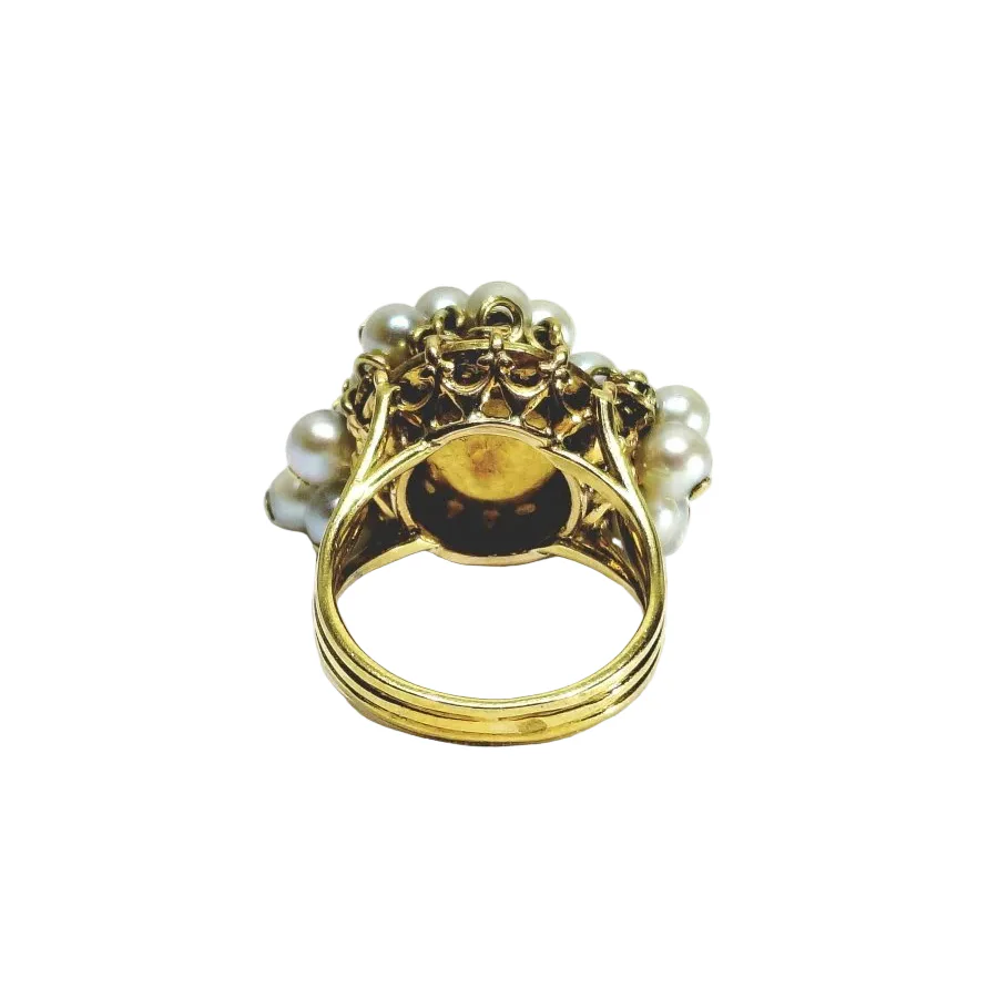 Bague Cocktail en or jaune et perles - Image 5