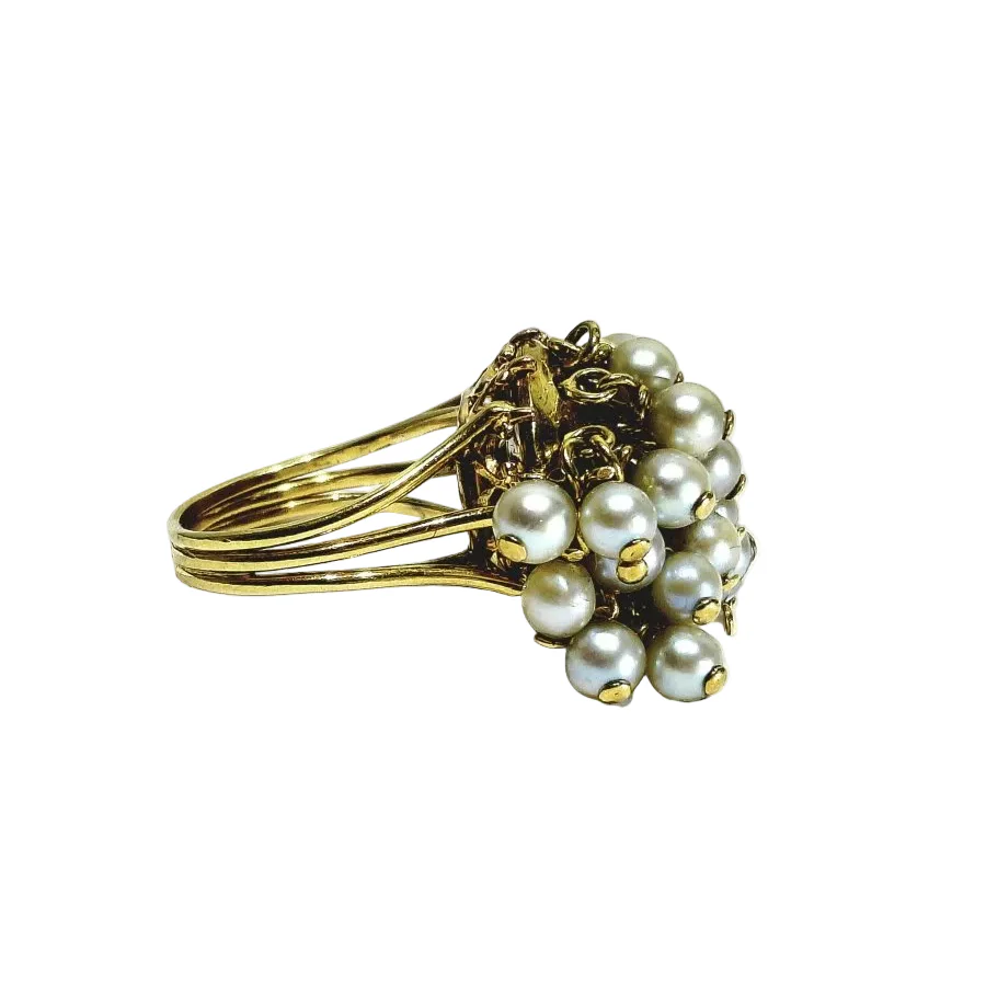 Bague Cocktail en or jaune et perles - Image 6