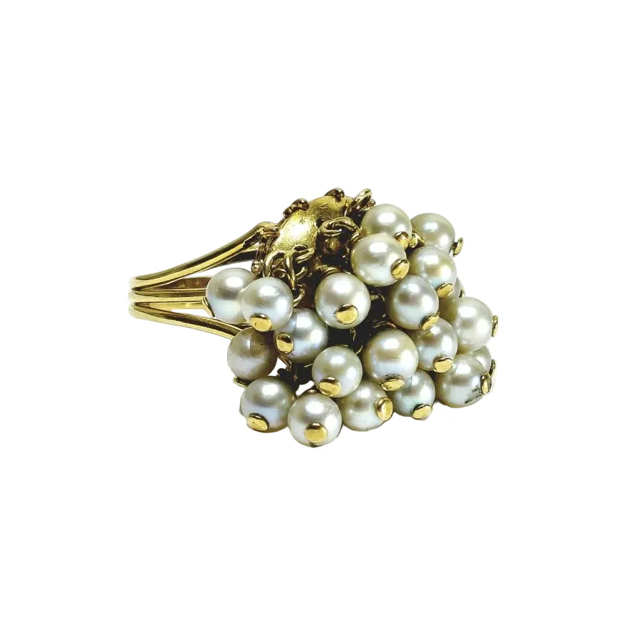 Bague Cocktail en or jaune et perles - Image 7
