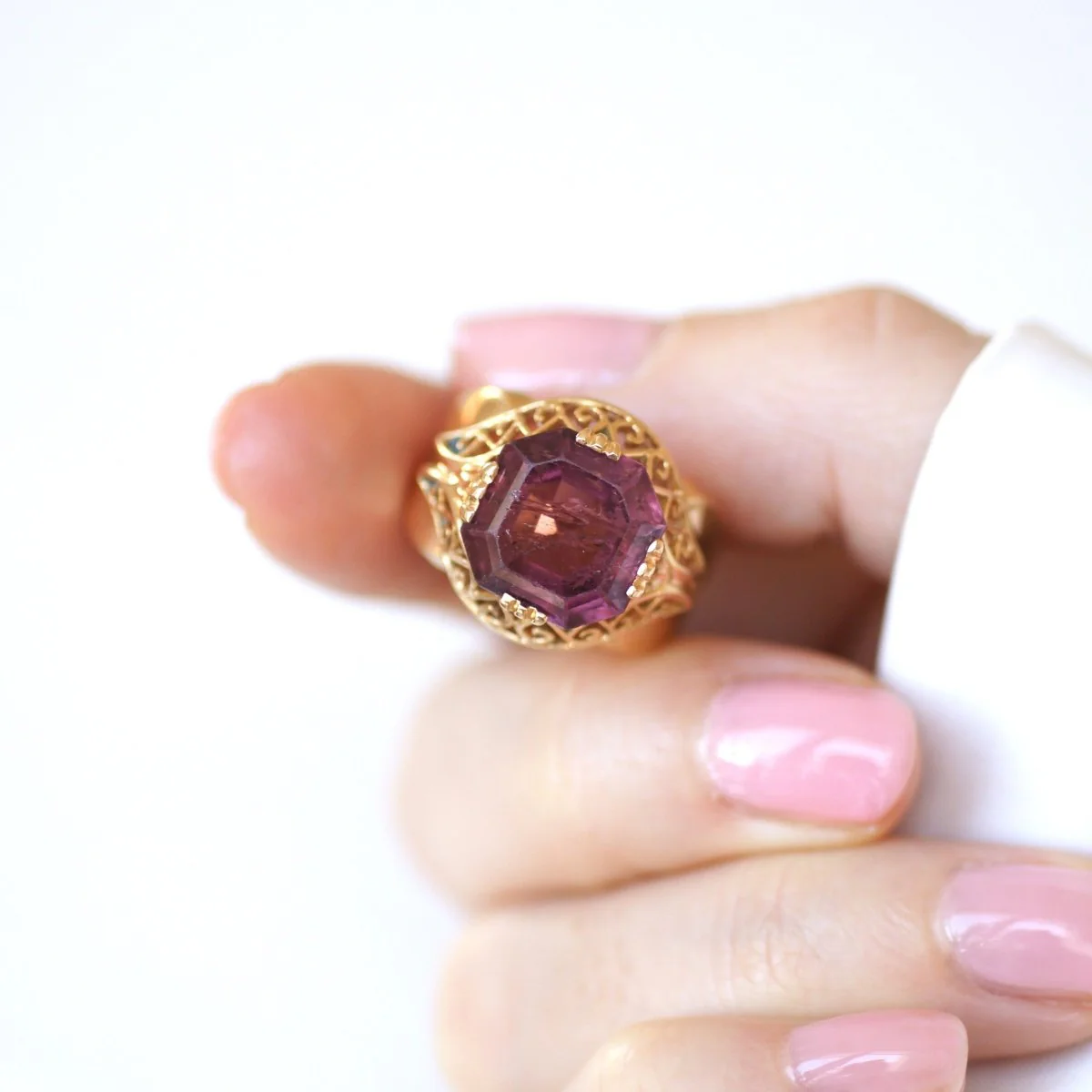 Bague Cocktail en or jaune et tourmaline rose - Image 6