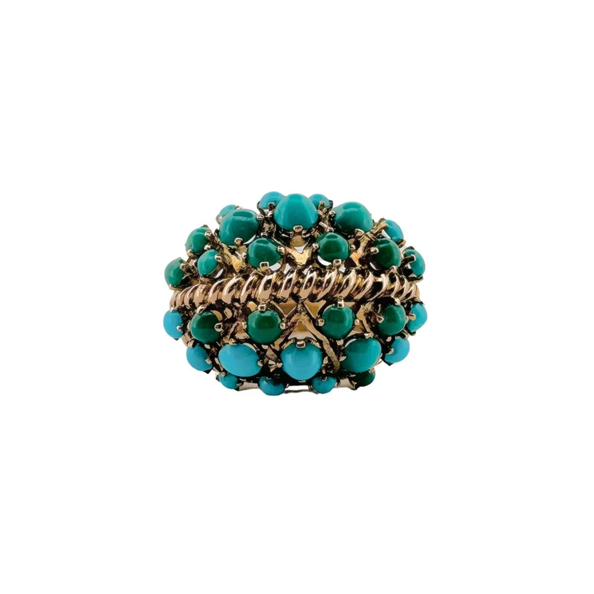 Bague Cocktail en or jaune et turquoise