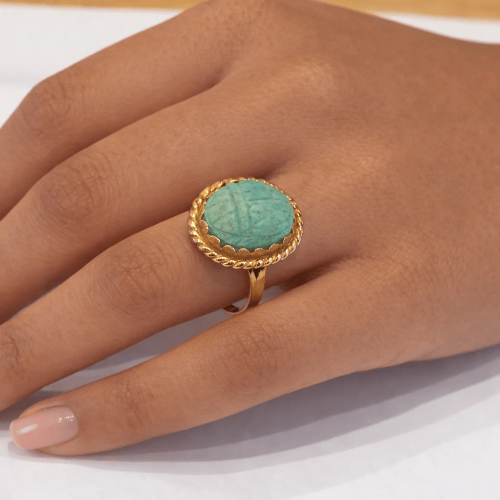Bague Cocktail en or jaune et turquoise - Image 2