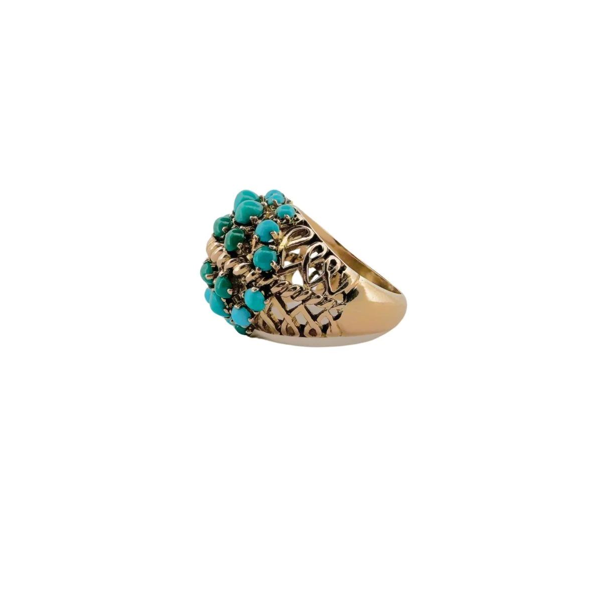 Bague Cocktail en or jaune et turquoise - Image 6