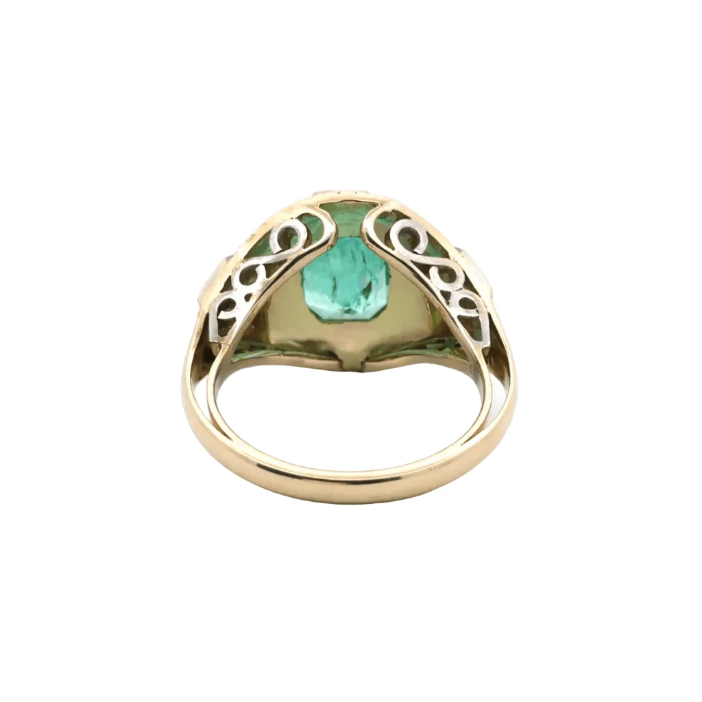 Bague Cocktail en or jaune, or blanc, émeraude et diamants - Image 11