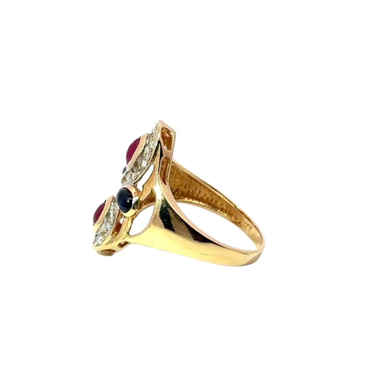 Bague Cocktail en or jaune, or blanc, rubis, saphirs et diamants - Image 3