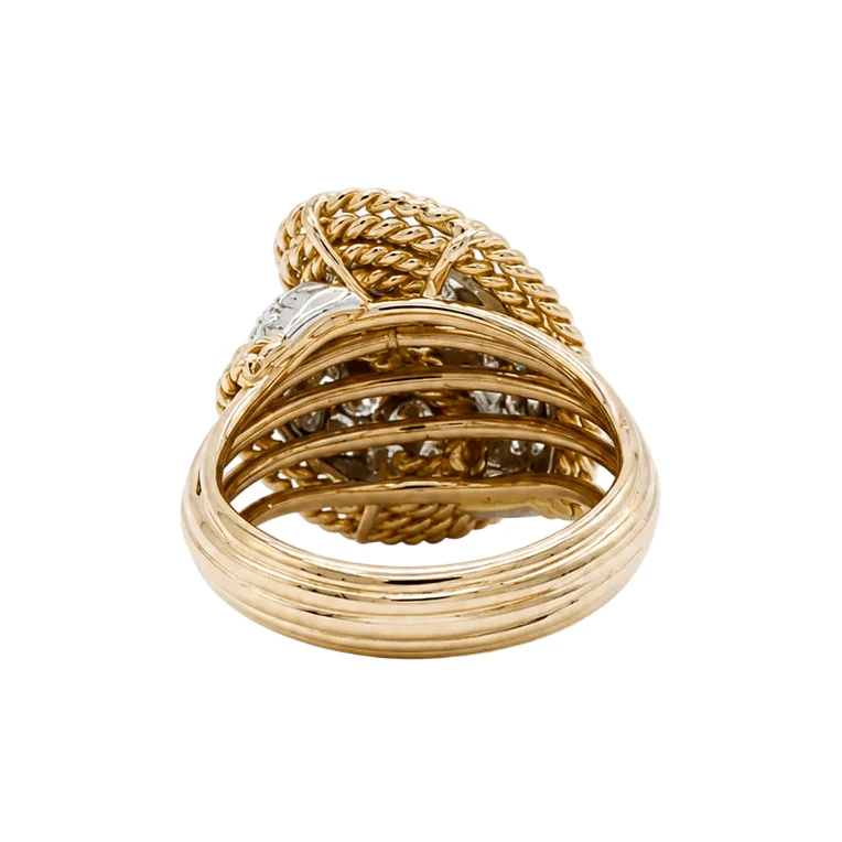 Bague Cocktail en or jaune, platine et diamants - Image 4