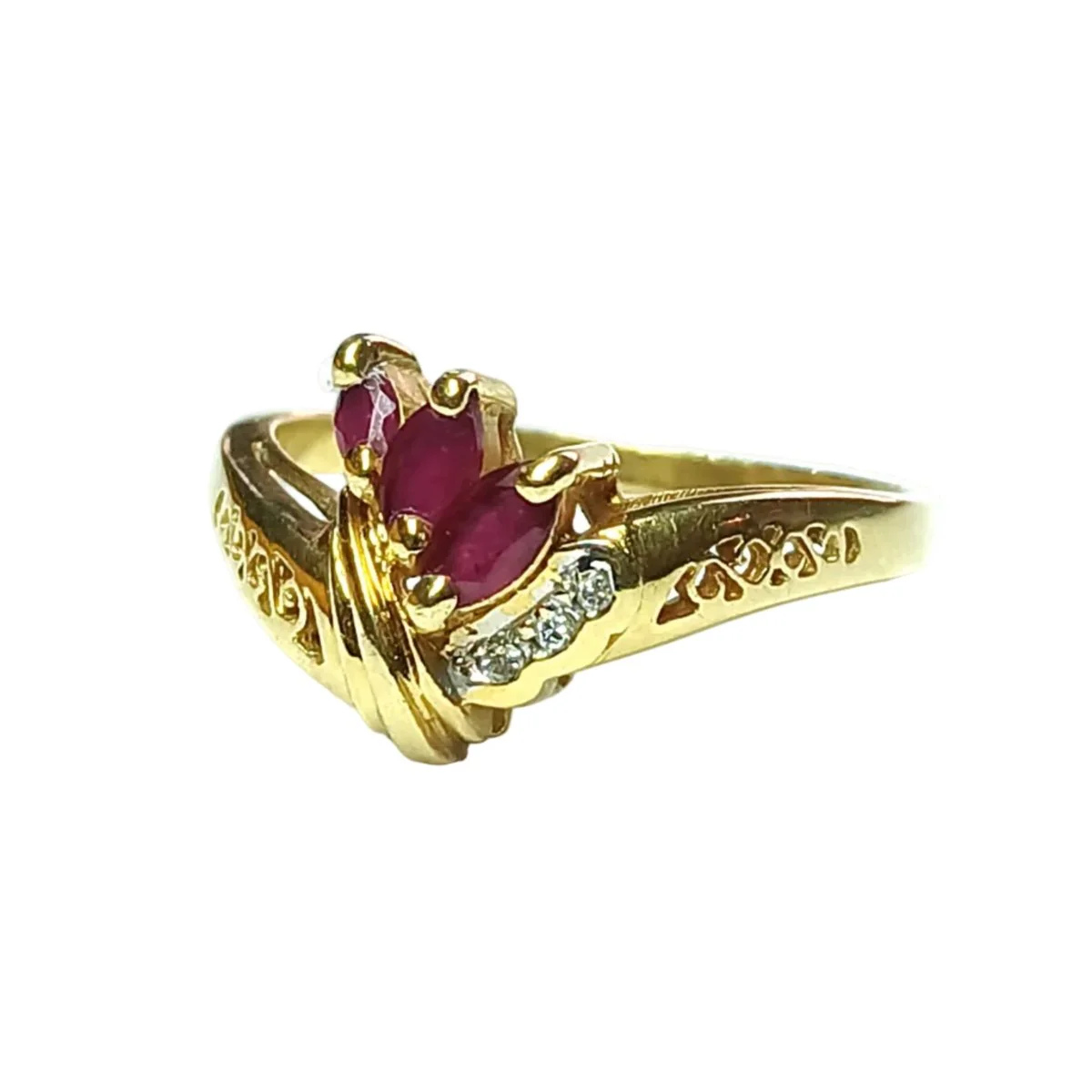 Bague Cocktail en or jaune, rubis et diamants - Image 3