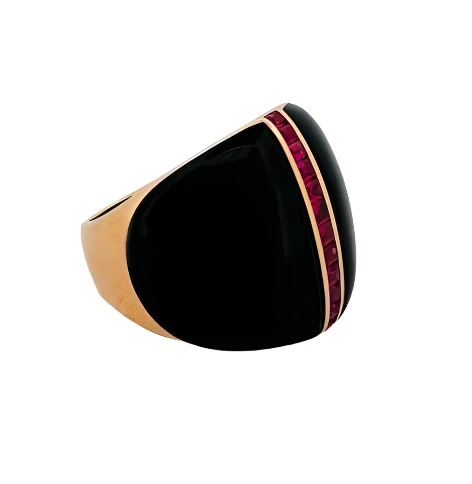 Bague cocktail en or rose, onyx et rubis - Image 3
