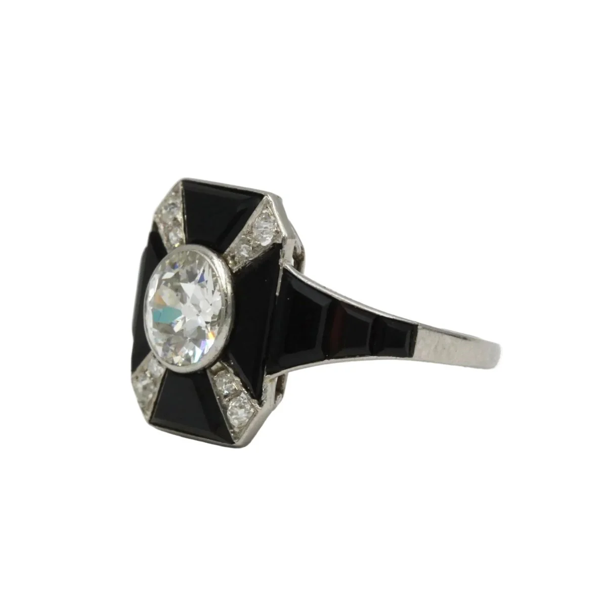 Bague Cocktail en platine, onyx et diamants - Image 3