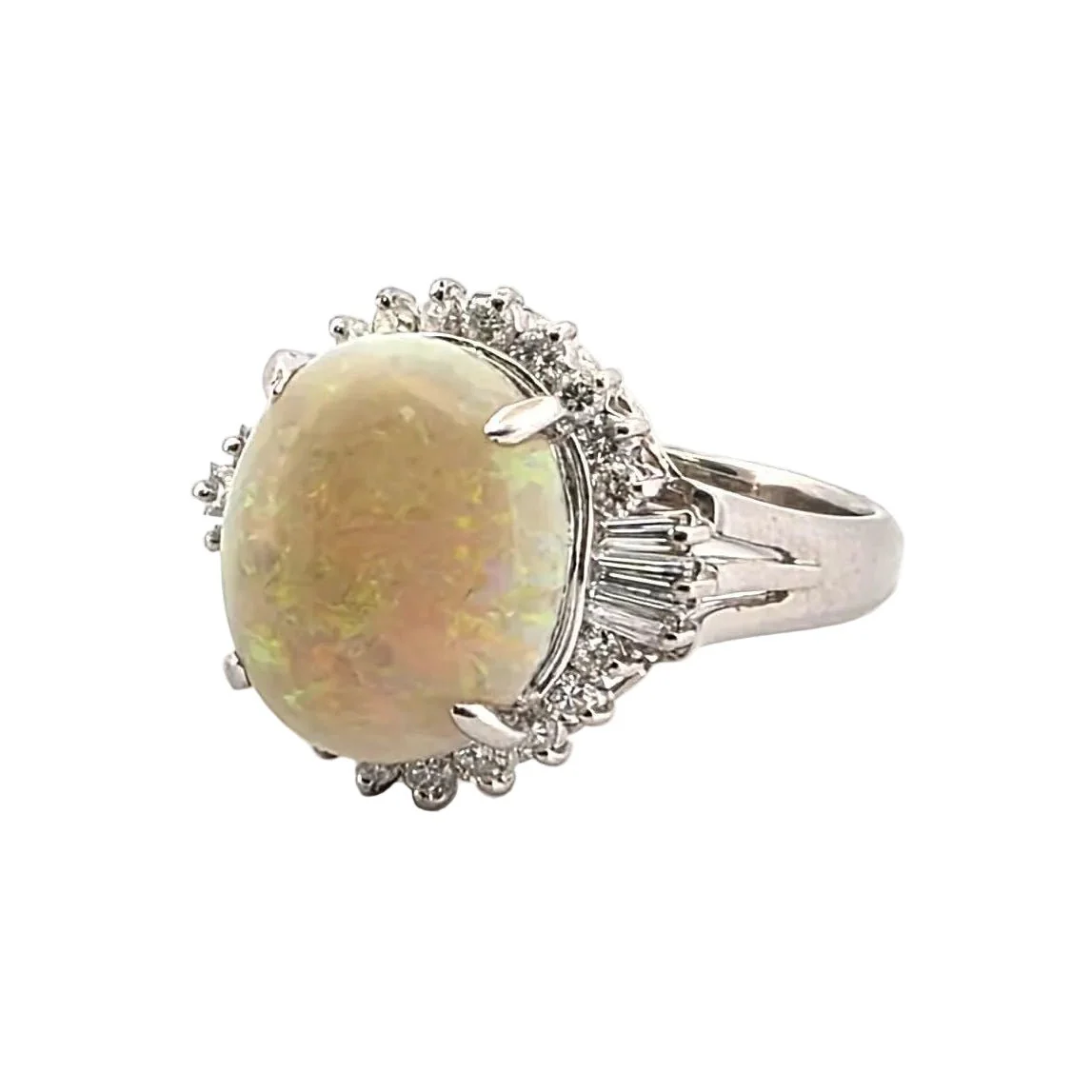 Bague Cocktail en platine, opale et diamants - Image 2
