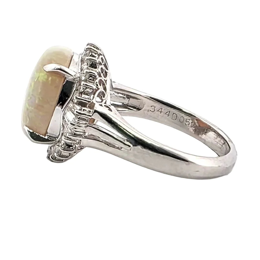 Bague Cocktail en platine, opale et diamants - Image 4