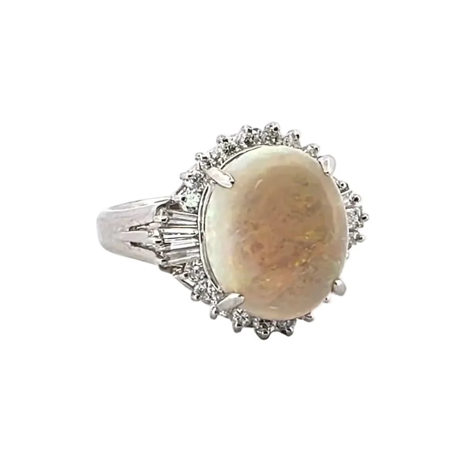 Bague Cocktail en platine, opale et diamants - Image 6