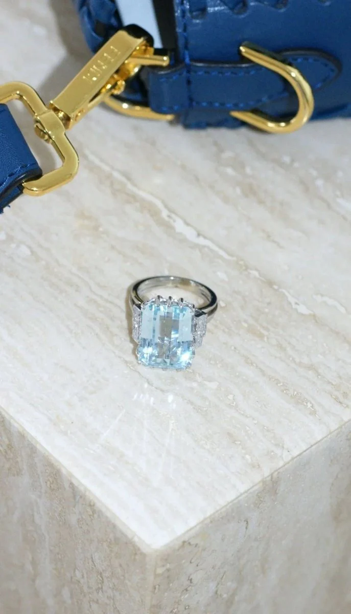 Bague Cocktail Aigue marine et diamants - Image 10