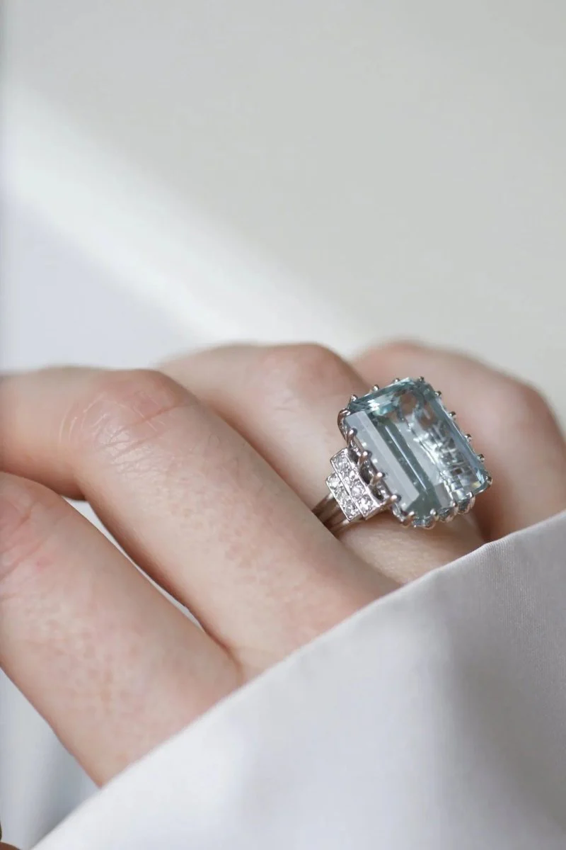 Bague Cocktail Aigue marine et diamants - Image 3