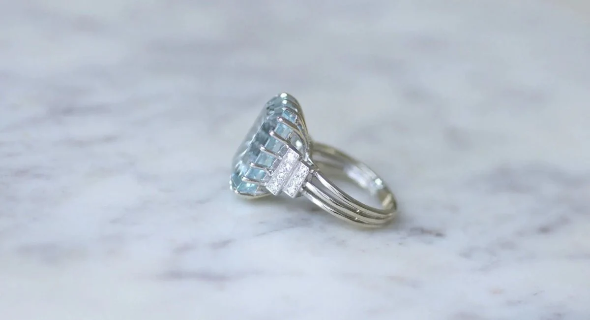 Bague Cocktail Aigue marine et diamants - Image 4