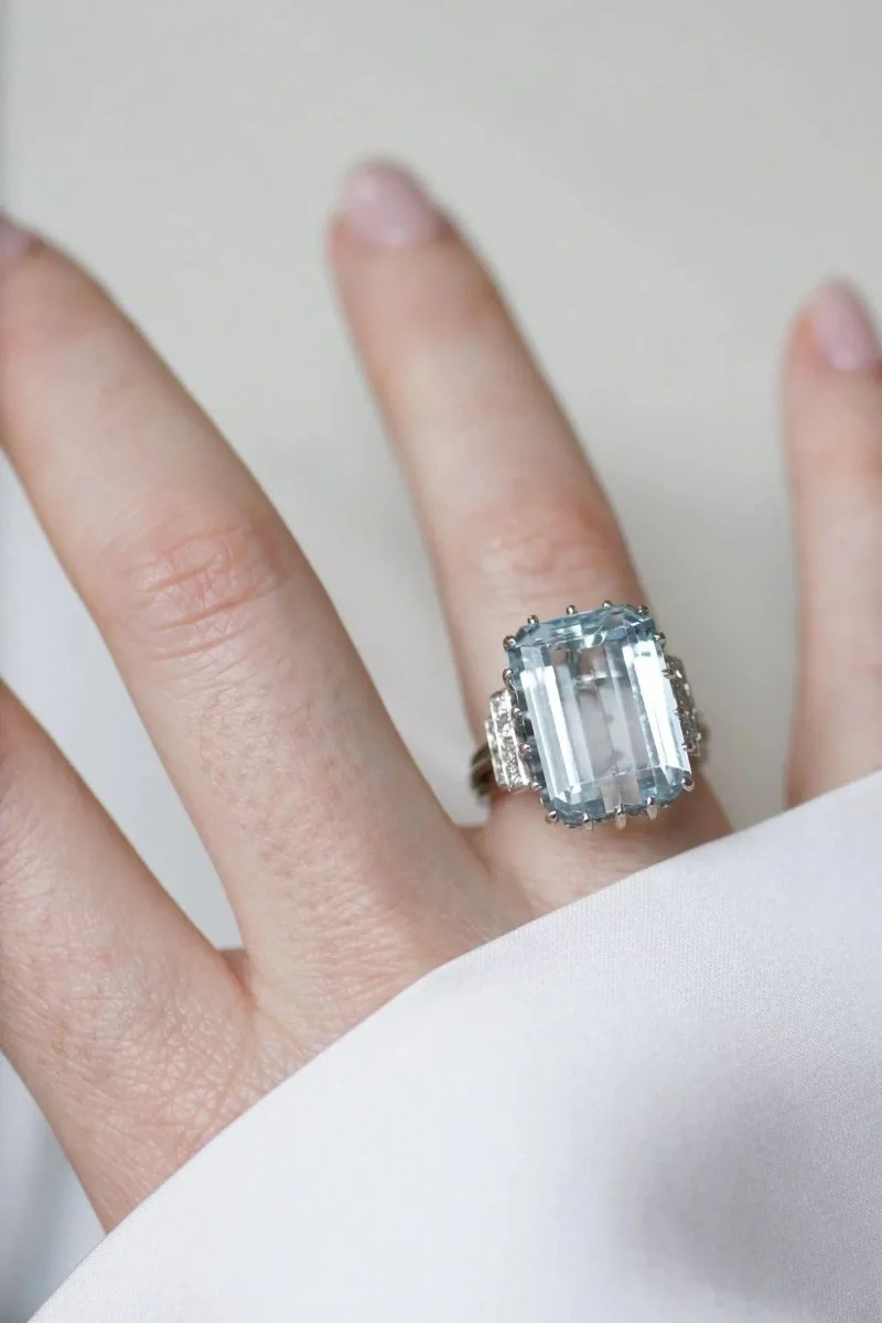 Bague Cocktail Aigue marine et diamants - Image 5