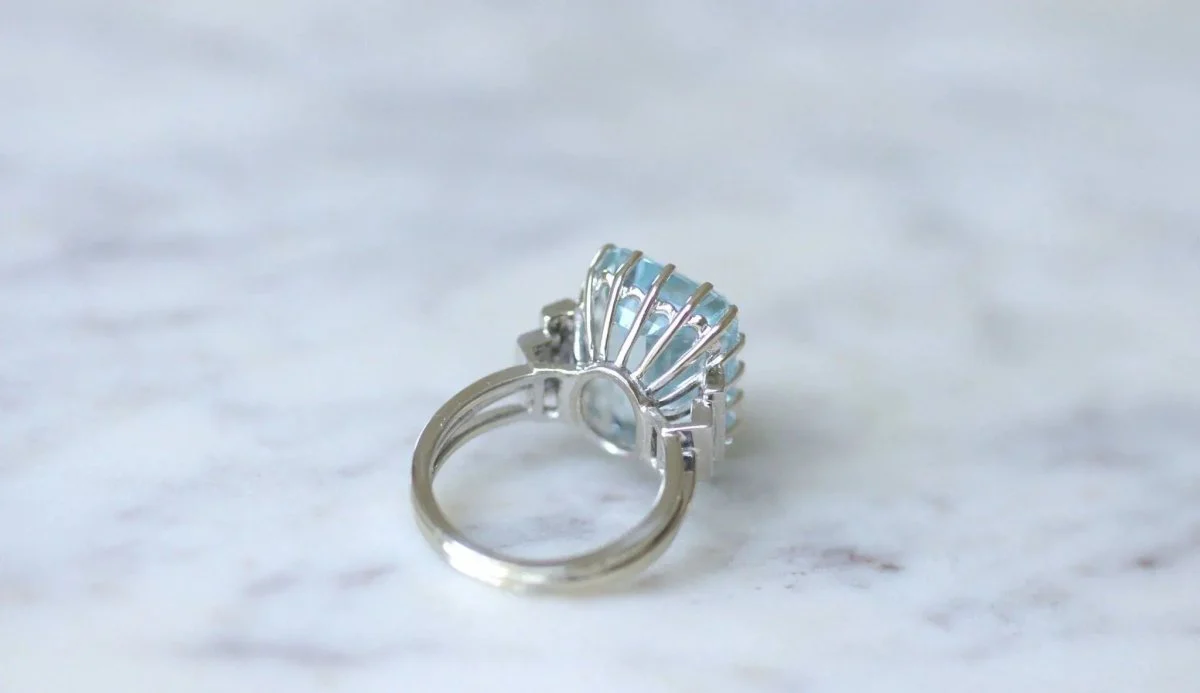 Bague Cocktail Aigue marine et diamants - Image 6