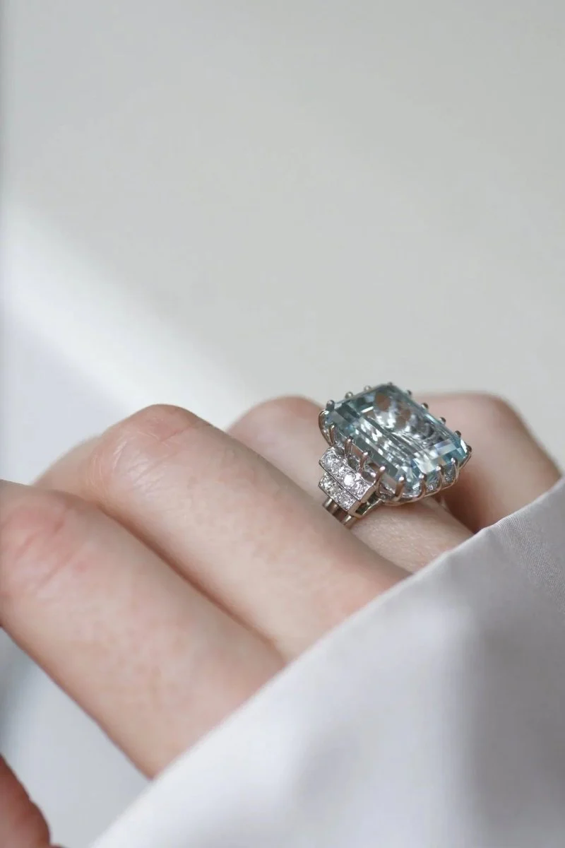 Bague Cocktail Aigue marine et diamants - Image 7