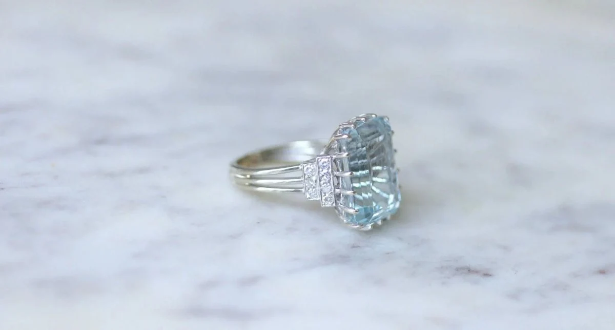 Bague Cocktail Aigue marine et diamants - Image 8