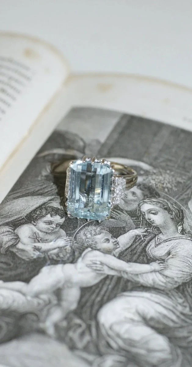 Bague Cocktail Aigue marine et diamants - Image 9