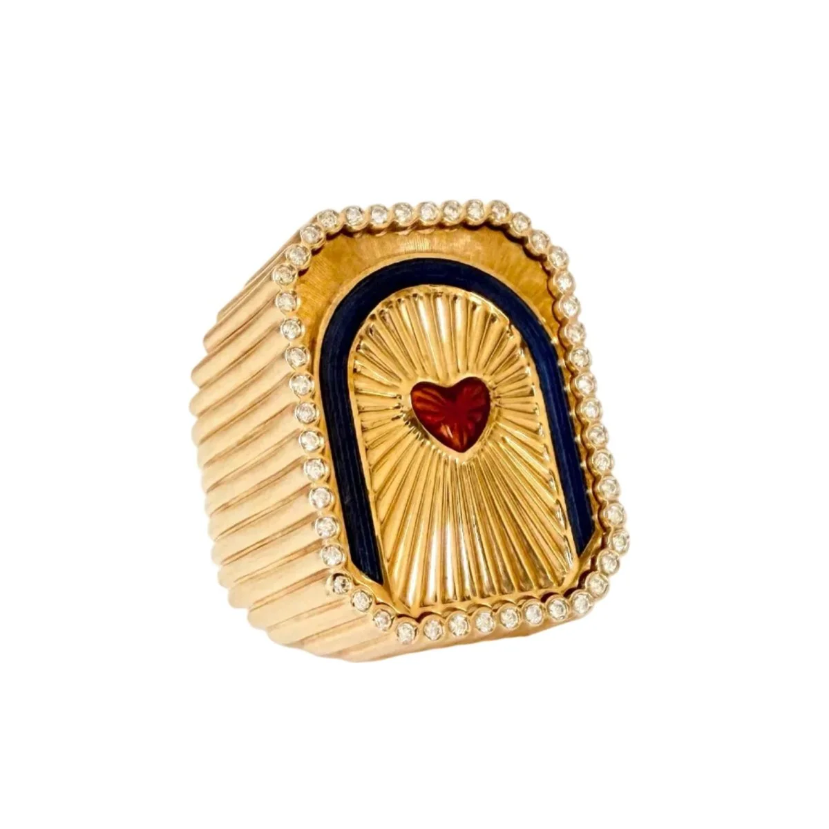 Bague Chevalière MARIE LICHTENBERG "Heart Mini Scap" en or jaune, émail et diamants - Image 3