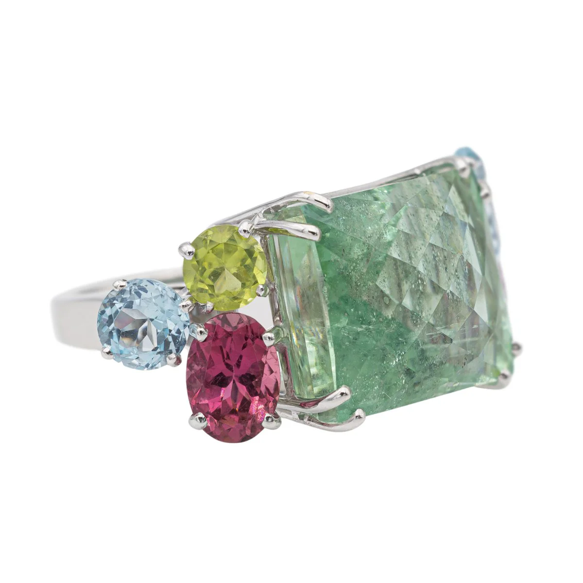 Bague Cocktail béryl et or blanc - Image 7