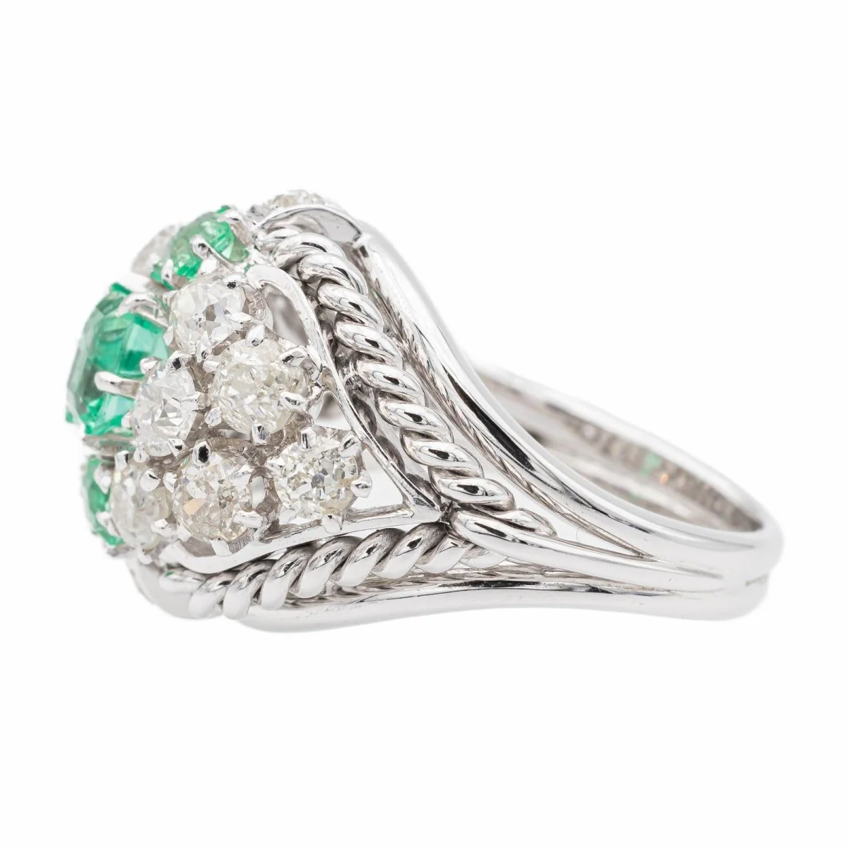Bague Cocktail Or blanc Emeraude - Image 4