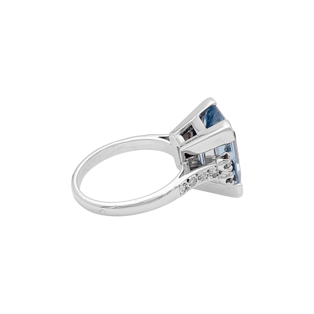 Bague Cocktail en or blanc, platine, aigue-marine et diamants - Image 5