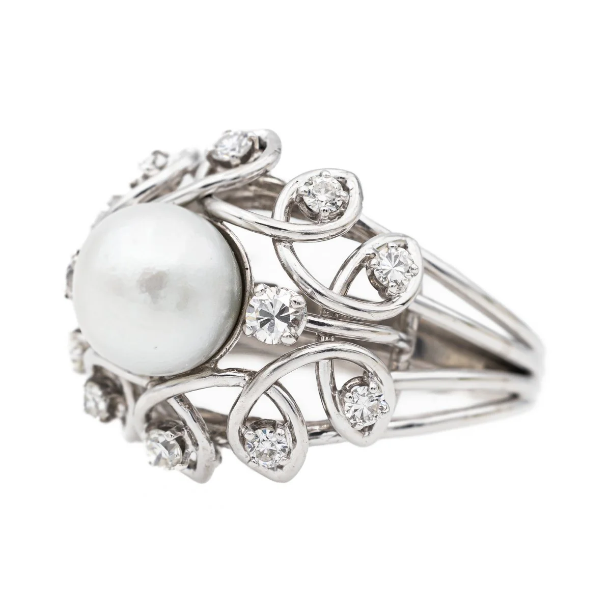 Bague Cocktail en or blanc et perle - Image 3