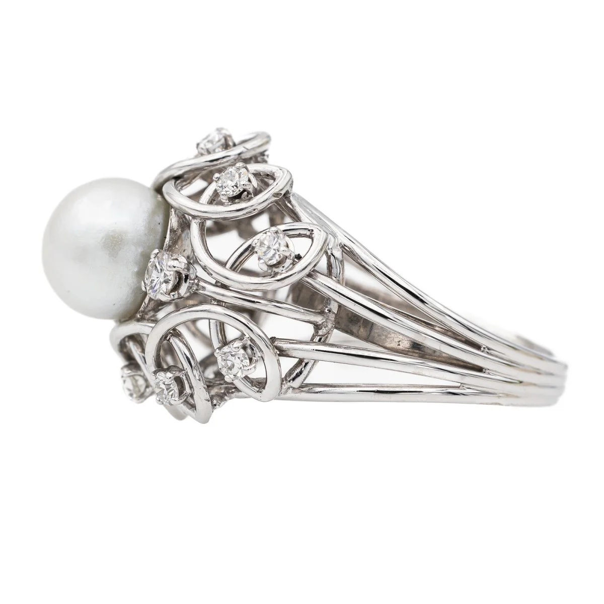 Bague Cocktail en or blanc et perle - Image 4