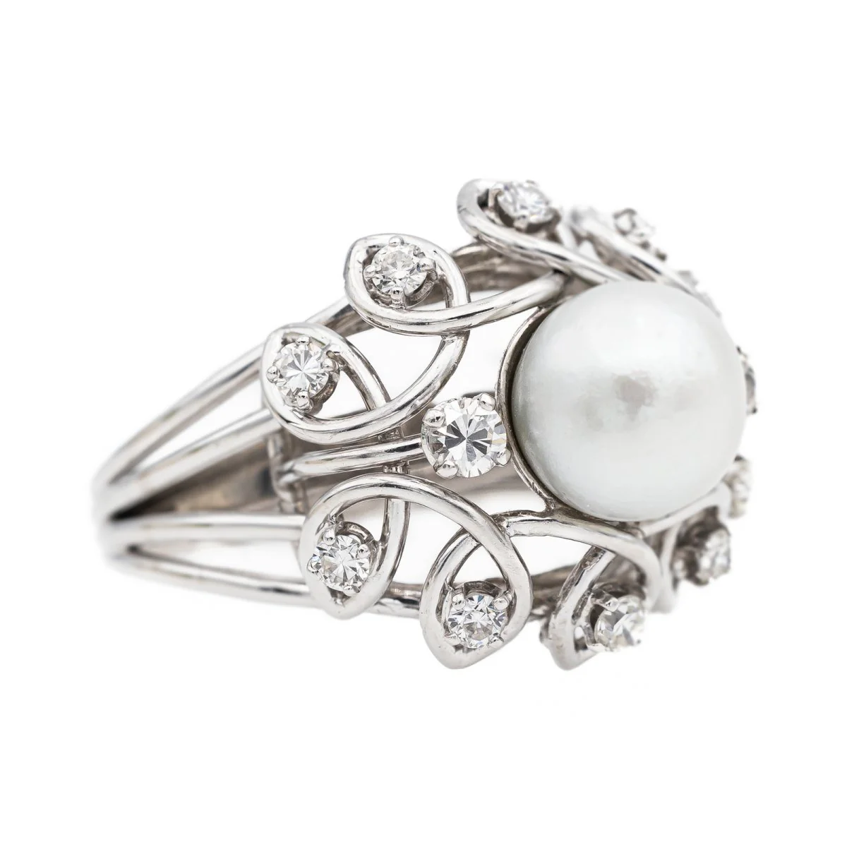 Bague Cocktail en or blanc et perle - Image 7