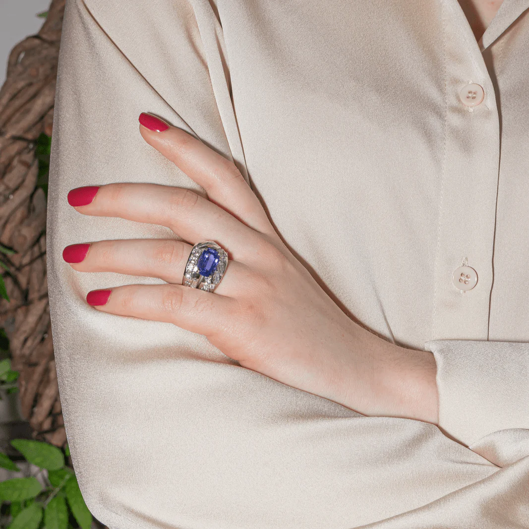 Bague Cocktail en or blanc, tanzanite et dia - Image 2