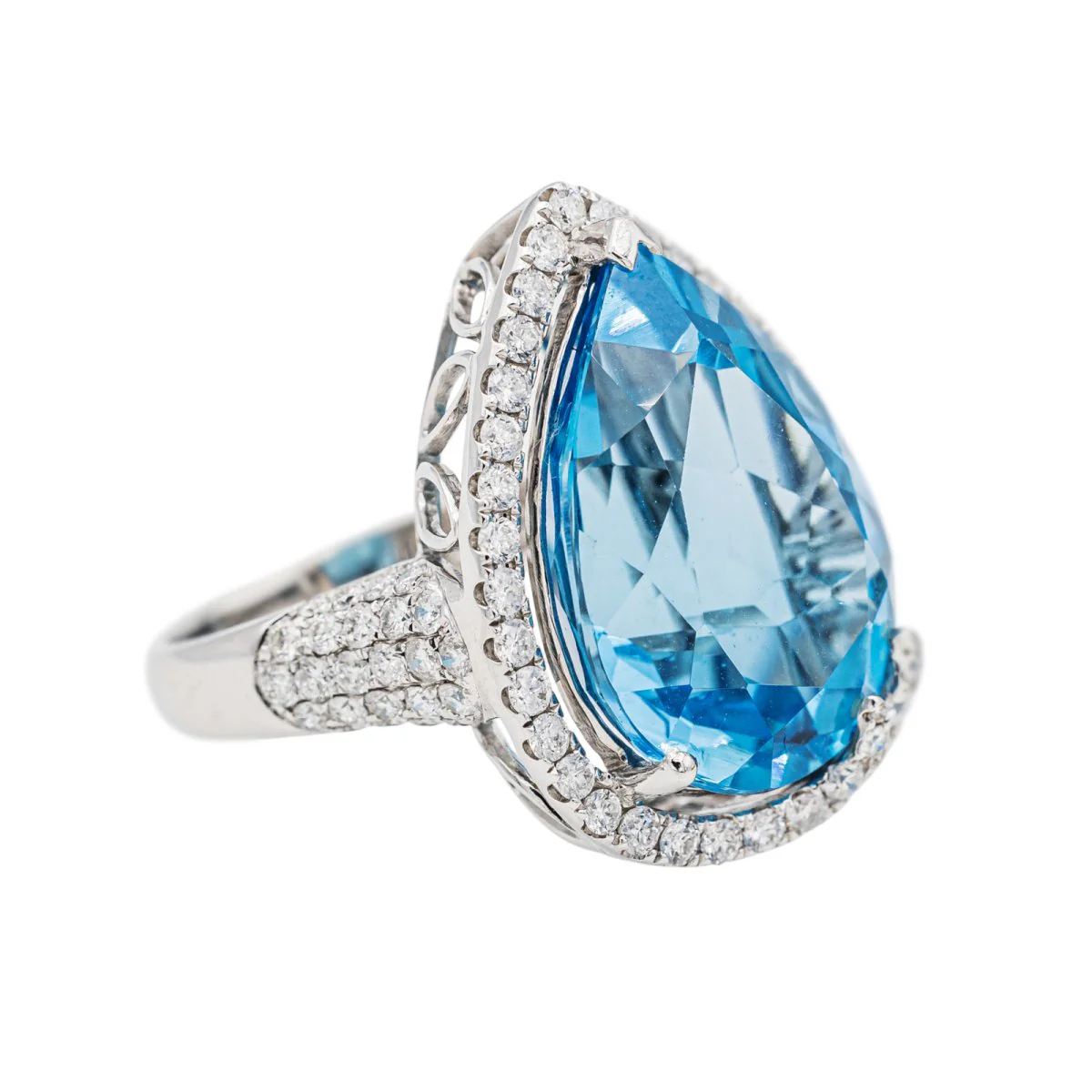 Bague Cocktail Or blanc Topaze - Image 3