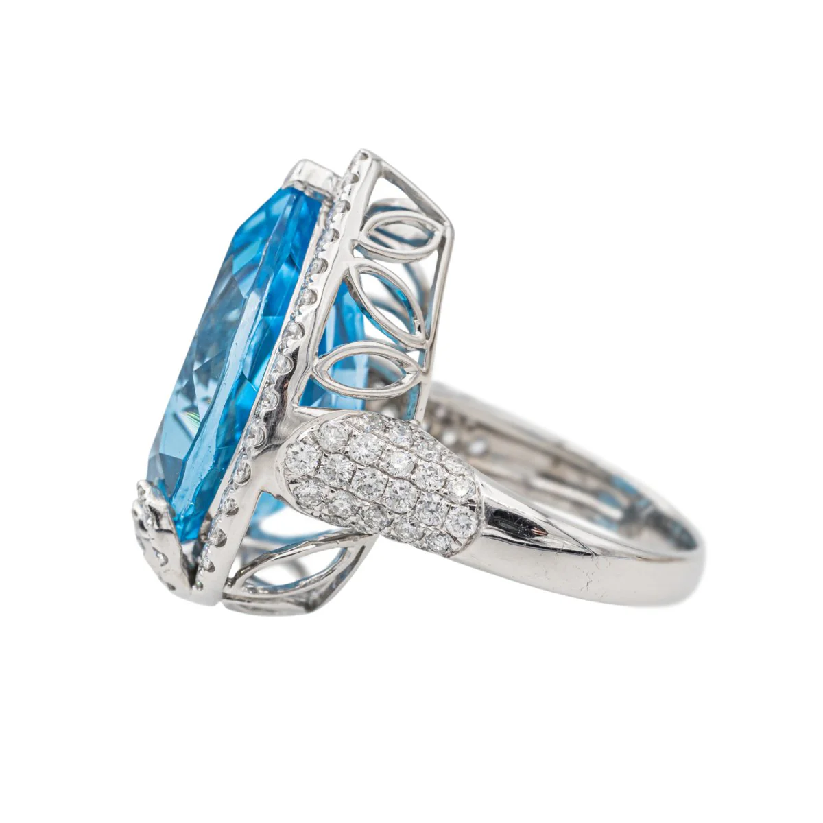 Bague Cocktail Or blanc Topaze - Image 4
