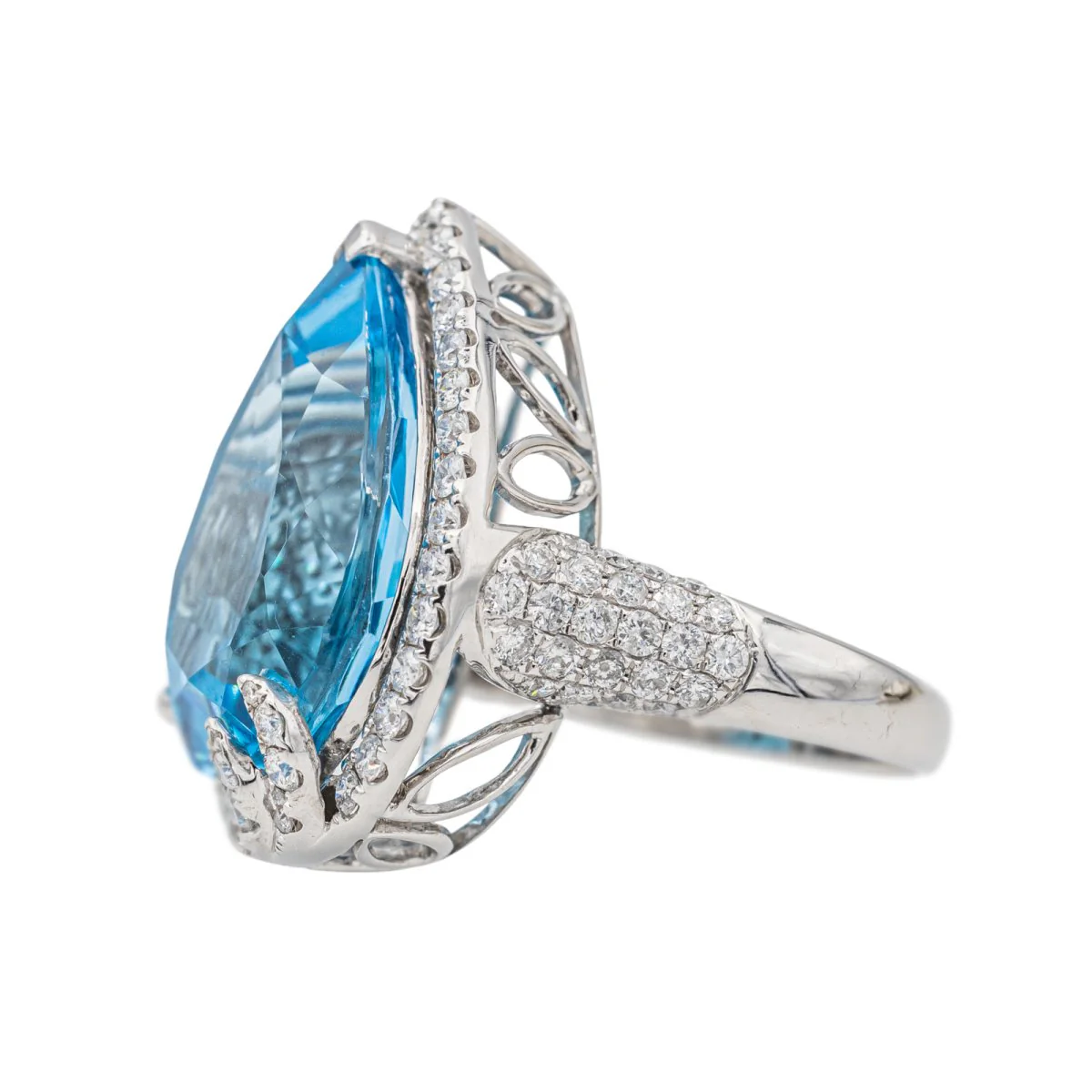 Bague Cocktail Or blanc Topaze - Image 6