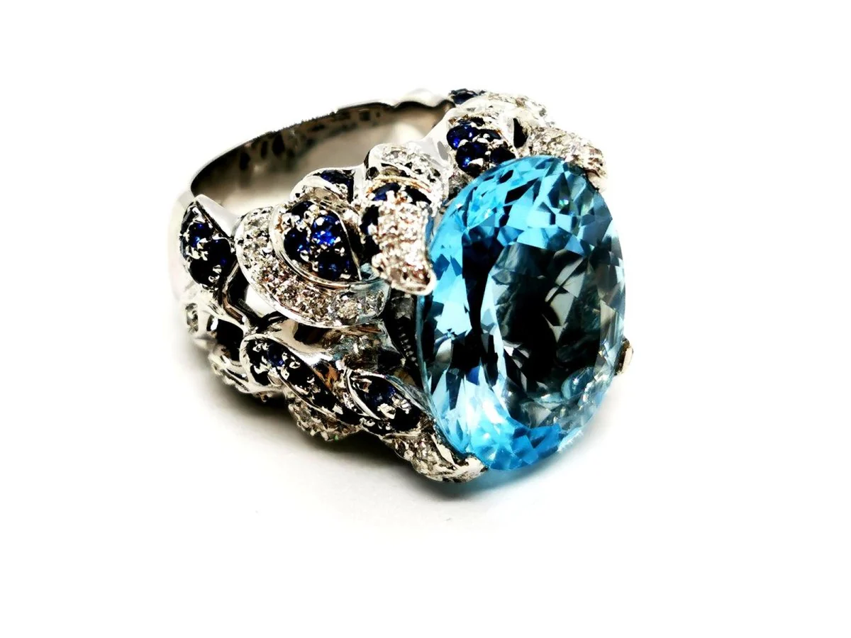 Bague Cocktail en Or blanc et Topaze - Image 10