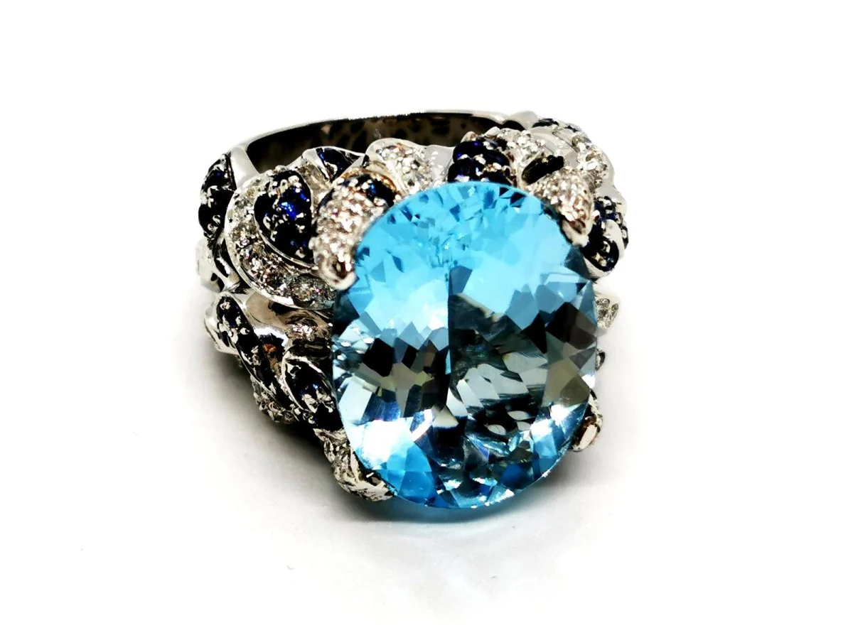 Bague Cocktail en Or blanc et Topaze - Image 11