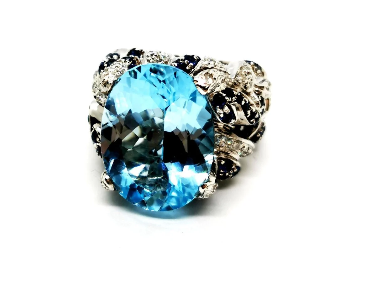 Bague Cocktail en Or blanc et Topaze - Image 3