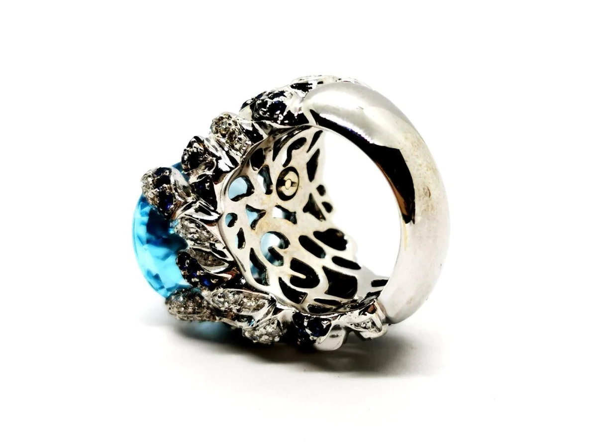 Bague Cocktail en Or blanc et Topaze - Image 6