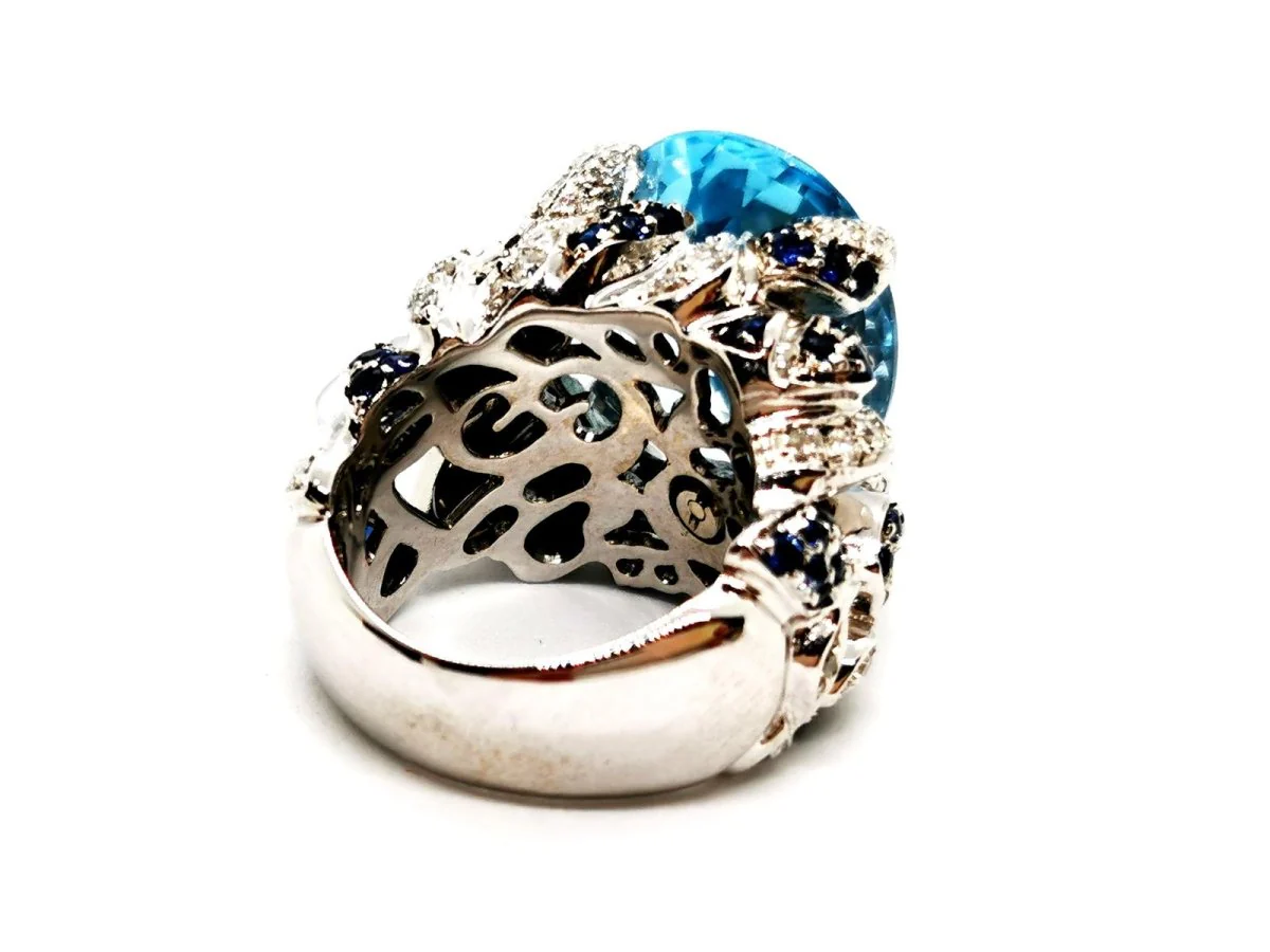 Bague Cocktail en Or blanc et Topaze - Image 7