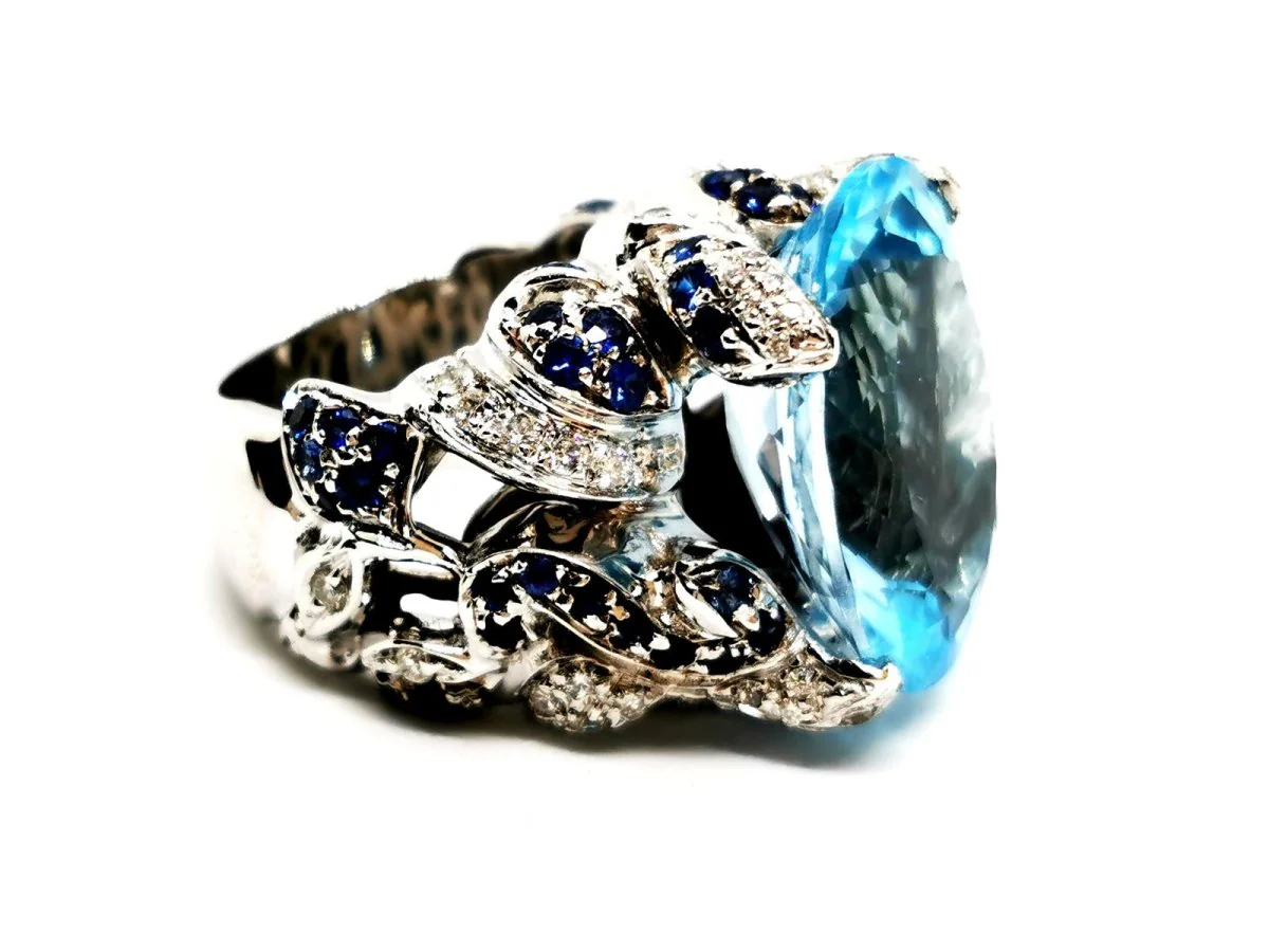 Bague Cocktail en Or blanc et Topaze - Image 8