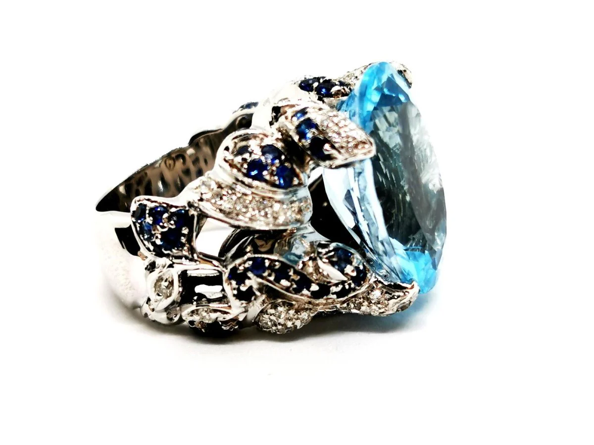 Bague Cocktail en Or blanc et Topaze - Image 9