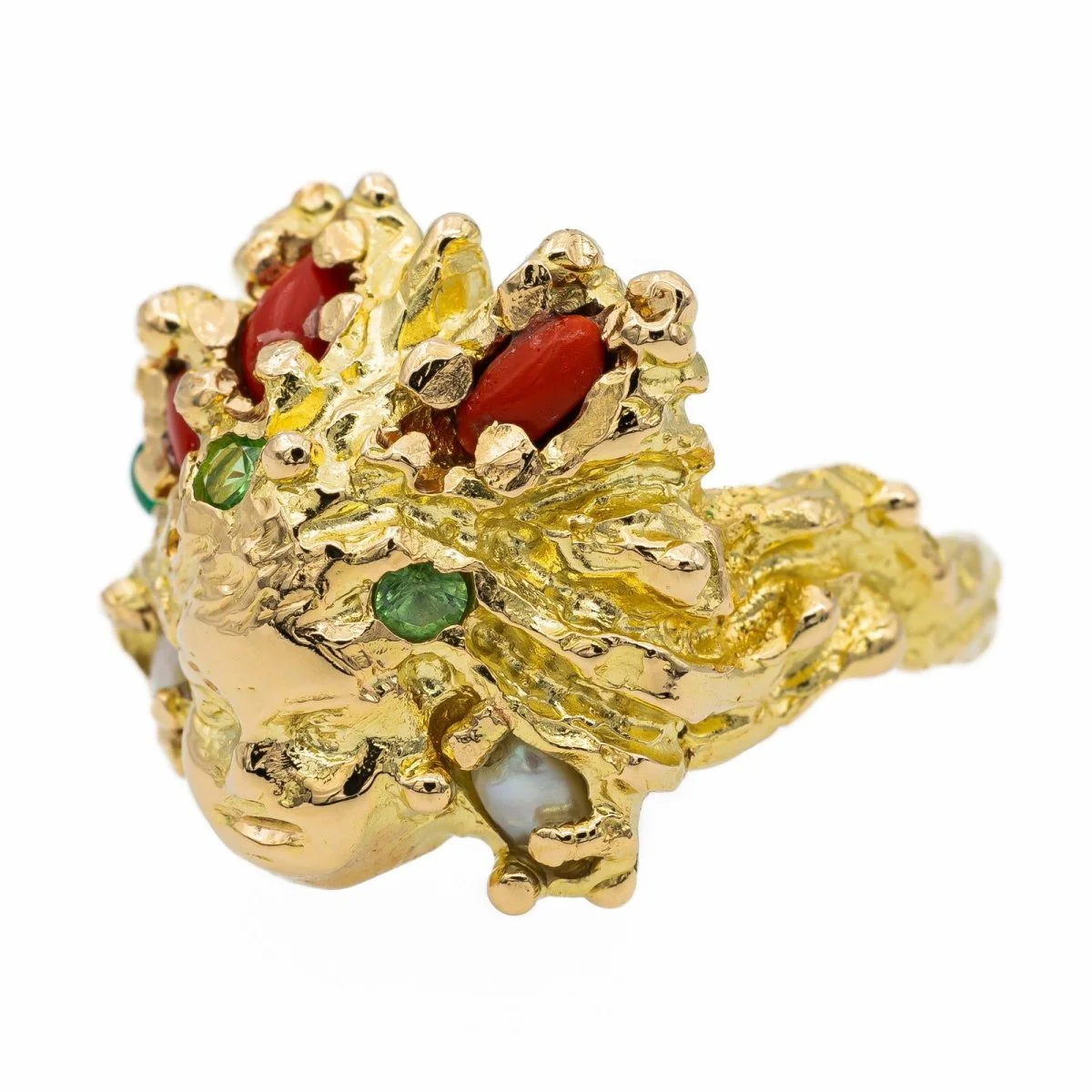 Bague Cocktail Chérubin en or jaune et corail - Image 2