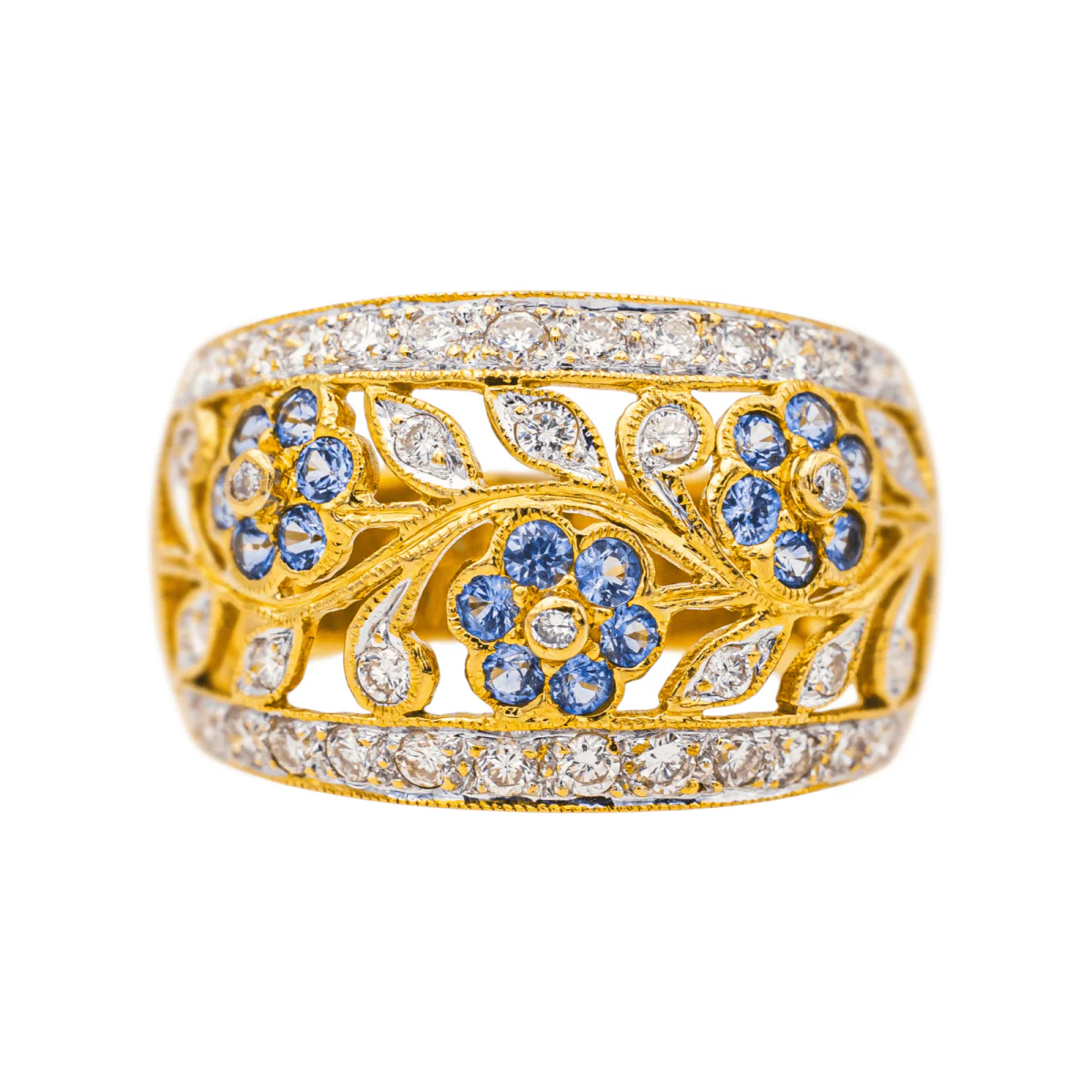 Bague Cocktail en or jaune, saphirs et diamants