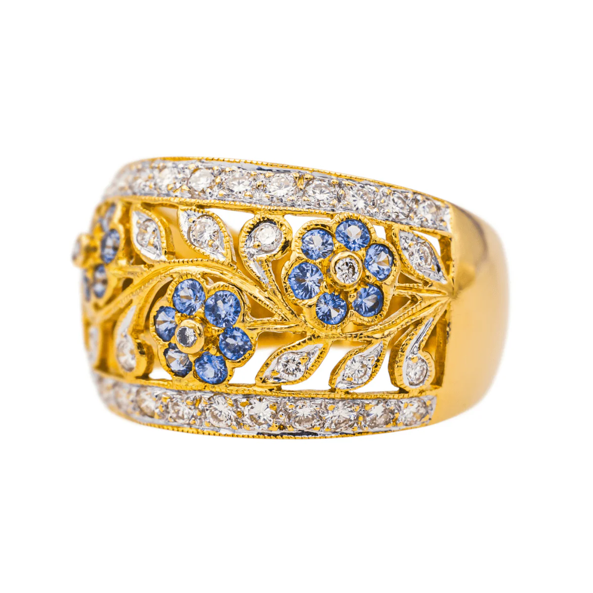 Bague Cocktail en or jaune, saphirs et diamants - Image 3