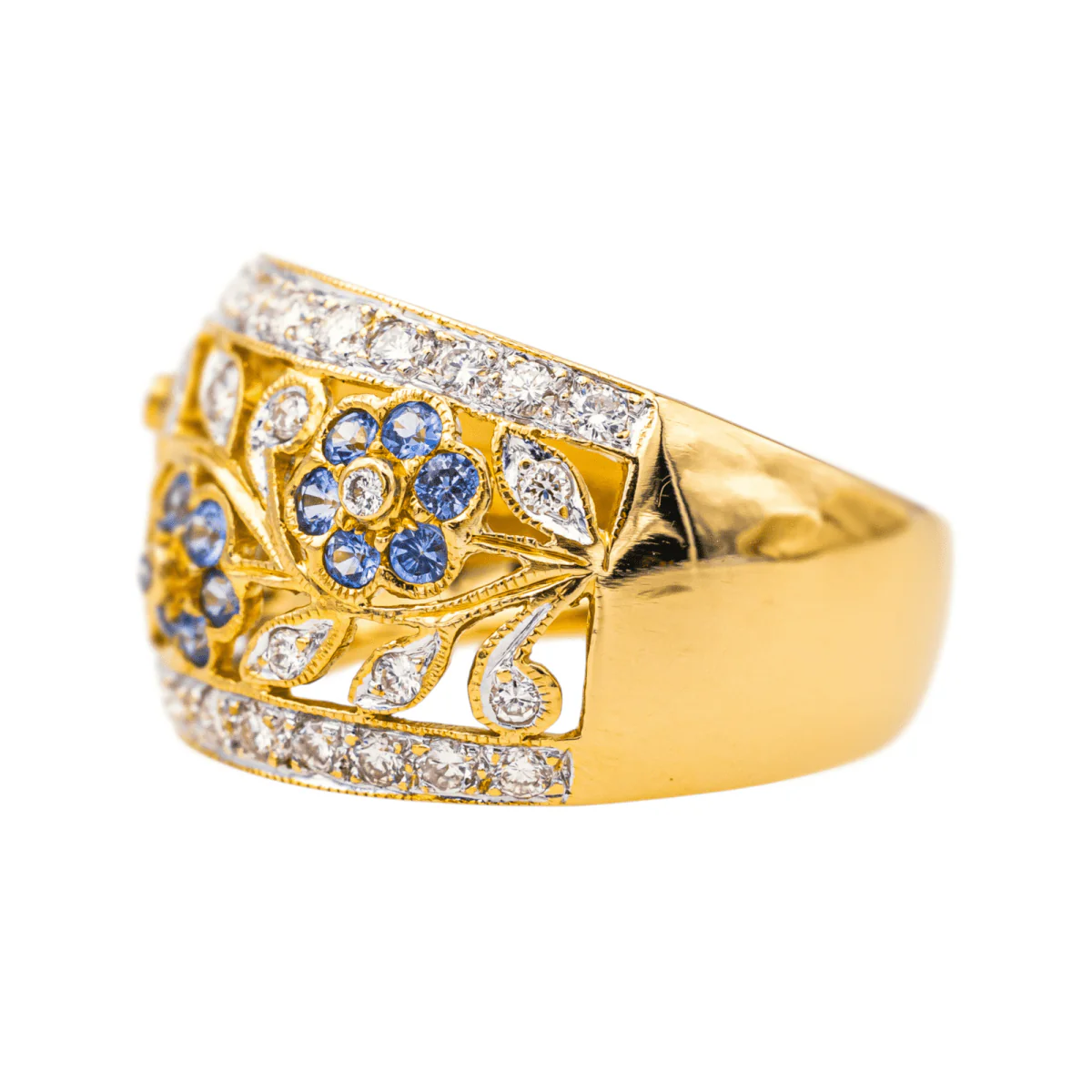 Bague Cocktail en or jaune, saphirs et diamants - Image 4