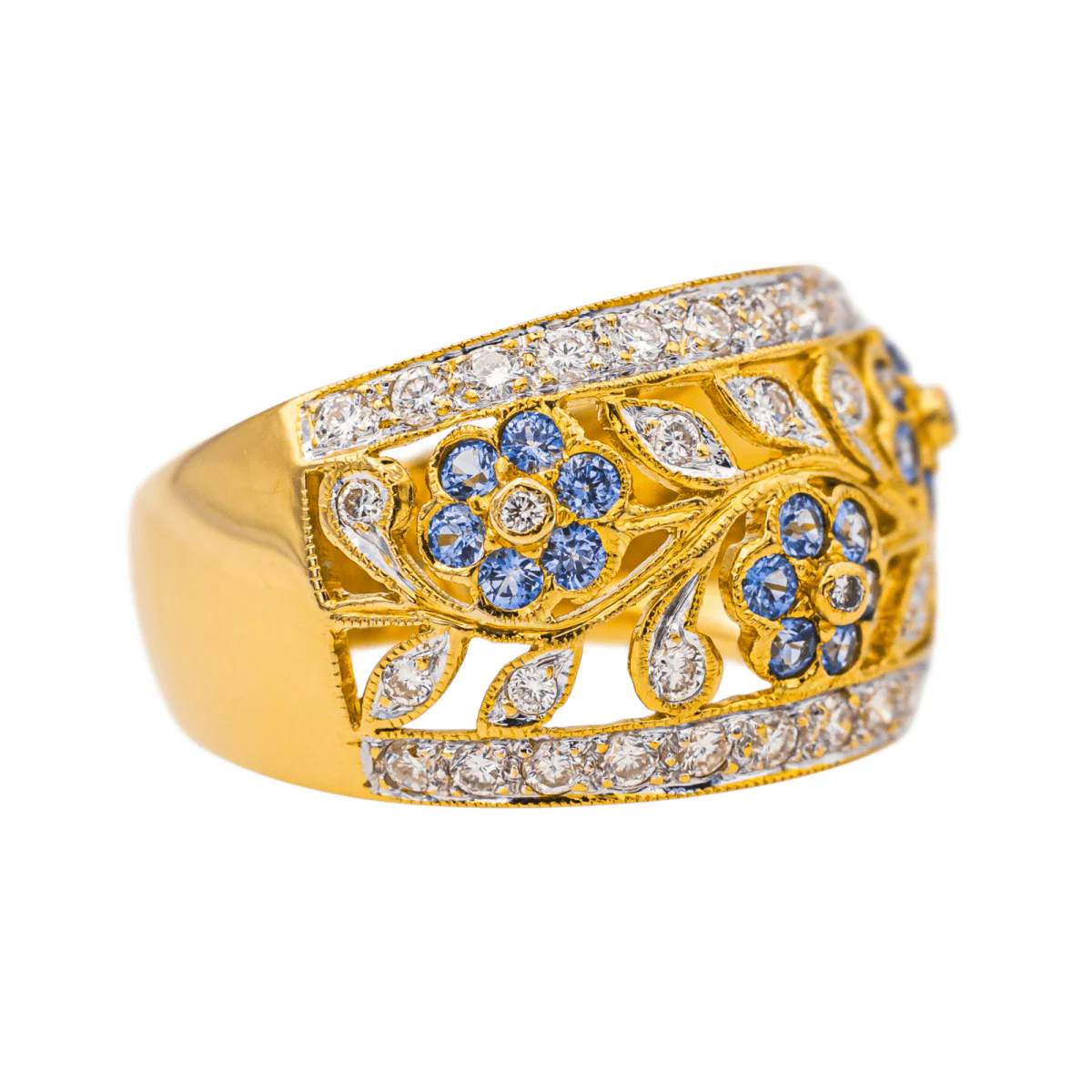 Bague Cocktail en or jaune, saphirs et diamants - Image 6