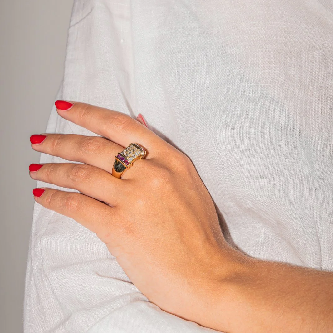 Bague Cocktail en or jaune et diamant - Image 2