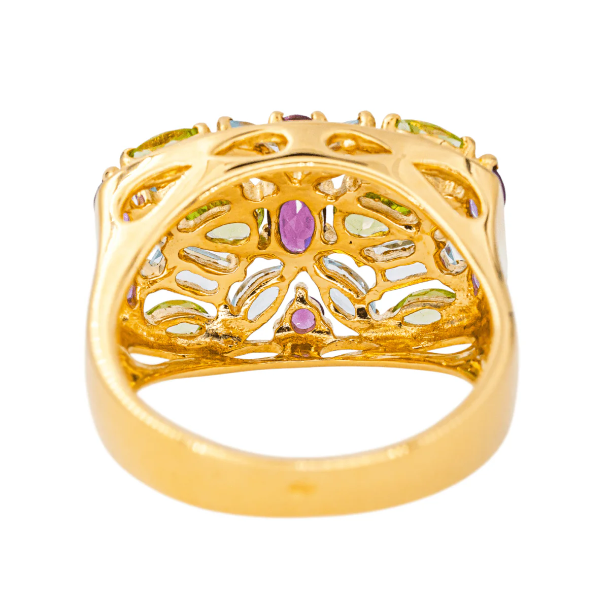 Bague Cocktail en or jaune, grenat, aigue-marines, péridots et améthystes - Image 5